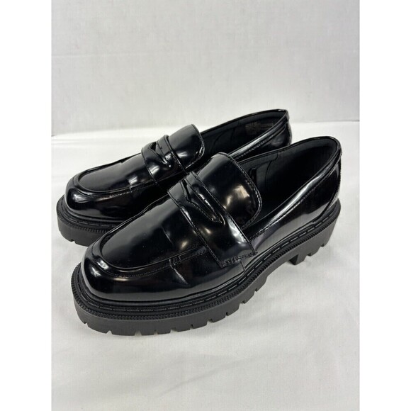 Aldo Shanna Loafer Black Patent Size 8.5 M 8.5M Platform Lug Sole Worn Once - Picture 1 of 8